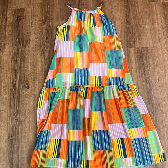 J. NNA Multicolor Patchwork Tiered Maxi Tank Colorful Dress Sz M - Picture 6 of 11